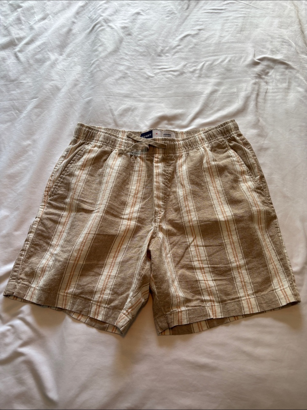 Old Navy Beige and White Striped Men's Hybrid Shorts